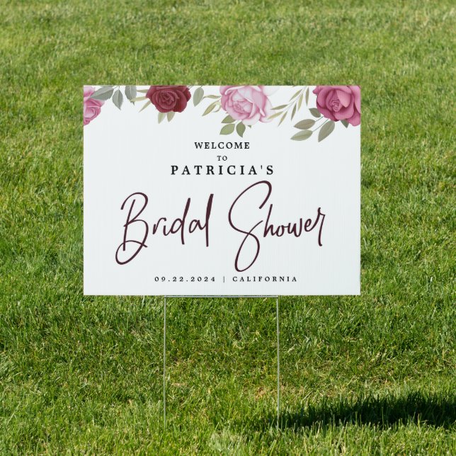 Blush Pink Red Floral Bridal Shower Welcome Sign (Insitu)