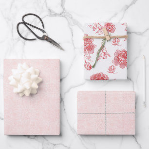 Blush Pink Red Floral Bridal Shower Wrapping Paper Sheets