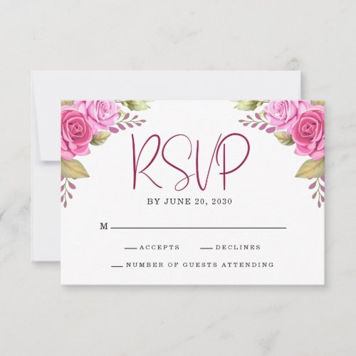Blush Pink Red Floral Wedding RSVP Card