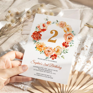 Blush Pink & Red Flowers Wreath 2nd Birthday Invitation