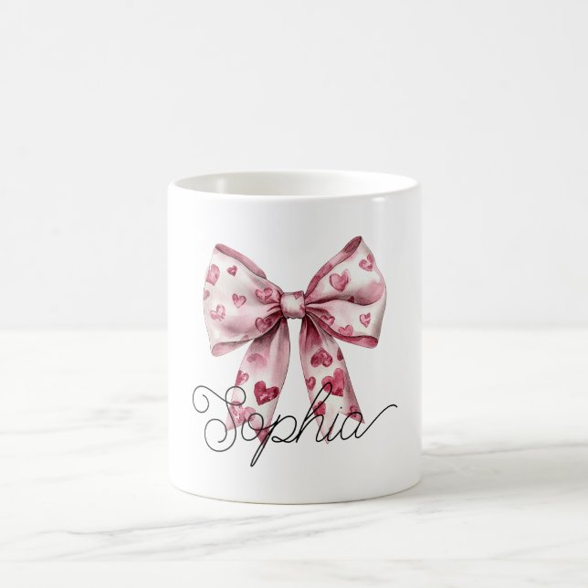 Blush Pink Red Hearts Bow Coffee Mug (Center)