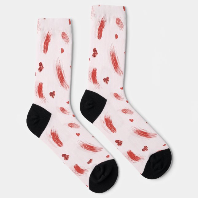 Blush Pink Red Hearts Socks (Right)