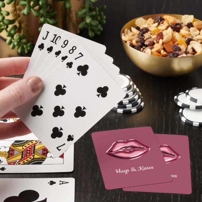 Blush Pink Red Lips Kiss Hearts Poker Cards (In Situ)