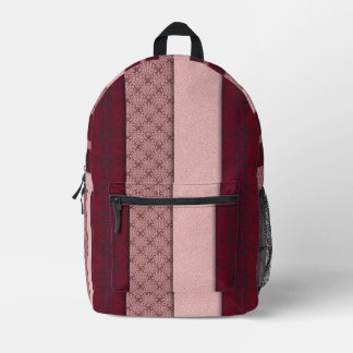 Blush pink & red plaid stripes printed backpack