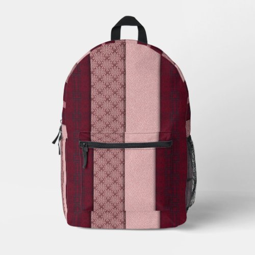 Blush pink & red plaid stripes printed backpack