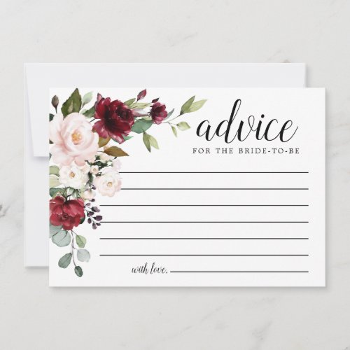 Blush Pink Red Rose Floral Words of Advice Card