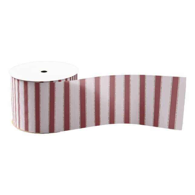 Blush Pink Red Stripes Christmas Grosgrain Ribbon (Spool)