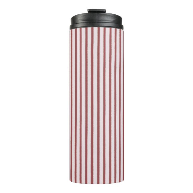 Blush Pink Red Stripes Christmas Thermal Tumbler (Front)
