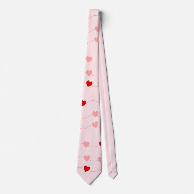 Blush Pink Red Valentines Day String of Hearts Neck Tie (Front)