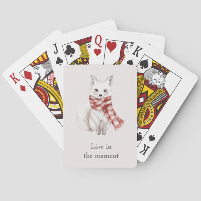 Blush Pink Red White Peppermint Fox  Poker Cards (Back)