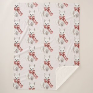 Blush Pink Red White Peppermint Fox  Sherpa Blanket
