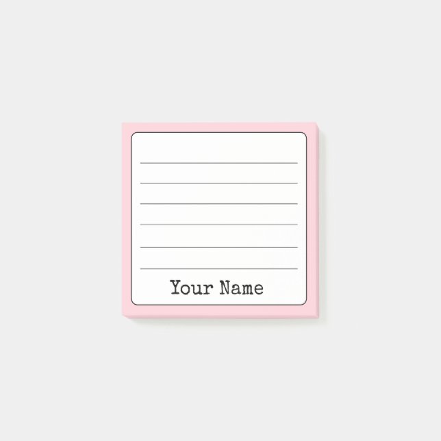 Blush Pink Retro Add Your Name Lined  Post-it Notes (Front)
