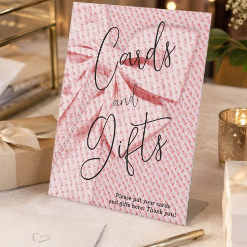 Blush Pink Retro Bow Cards and Gifts Script Pedestal Sign
