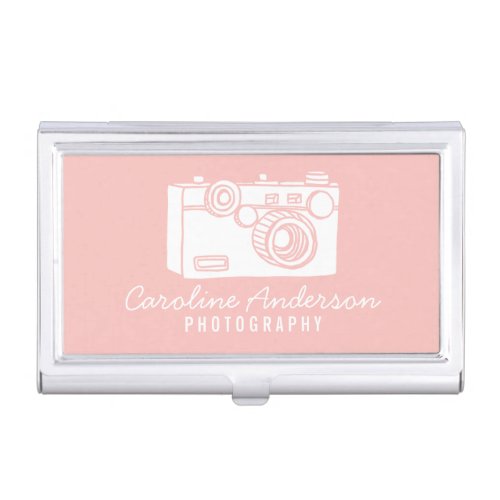 Blush Pink Retro Camera Photographer Business Card Case