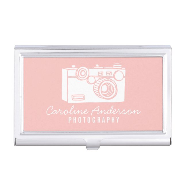 Blush Pink Retro Camera Photographer Business Card Case (Front)