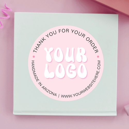 Blush Pink Retro Company Branded Business Logo Classic Round Sticker