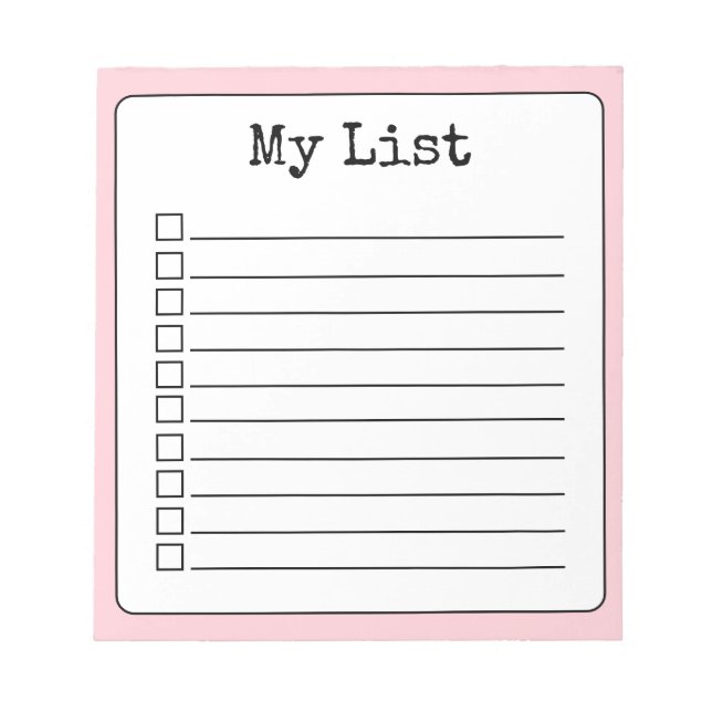 Blush Pink Retro Custom Checklist Lined Notepad (Front)