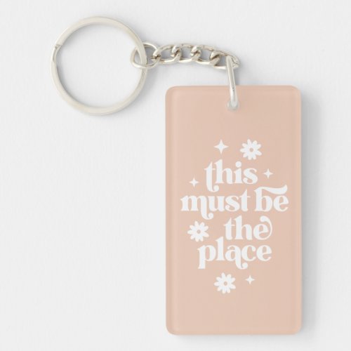 Blush Pink Retro Floral Quote Keychain