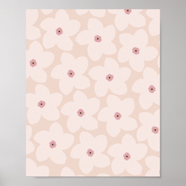 Blush Pink Retro Flower Poster (Front)