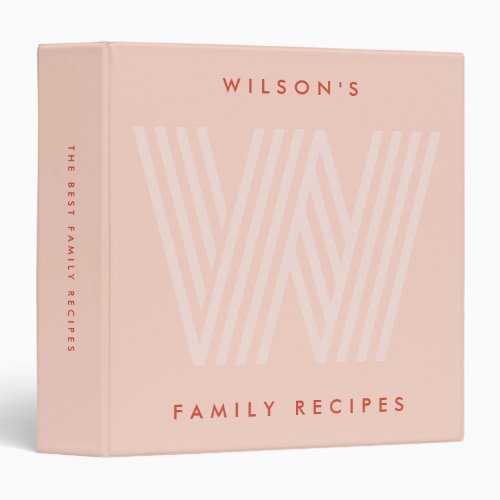 Blush Pink Retro Monogram Cooking Family Recipe 3 Ring Binder