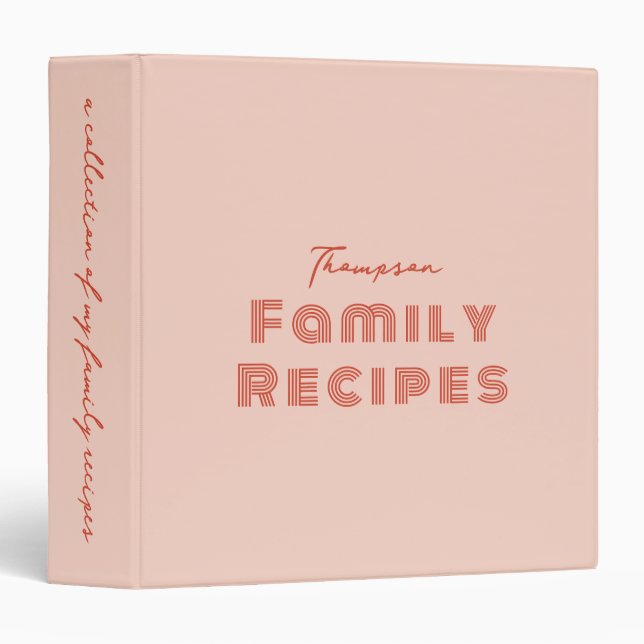 Blush Pink Retro Script Cooking Family Recipe 3 Ring Binder (Front/Spine)