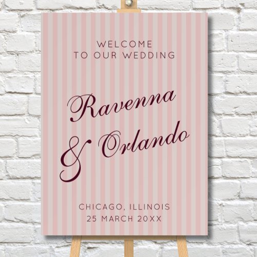 Blush Pink Retro Stripes Burgundy Wine Wedding Foam Board