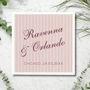 Blush Pink Retro Stripes Burgundy Wine Wedding Napkins