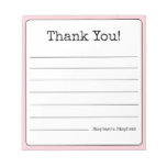 Blush Pink Retro Thank You Your Name Lined  Notepad