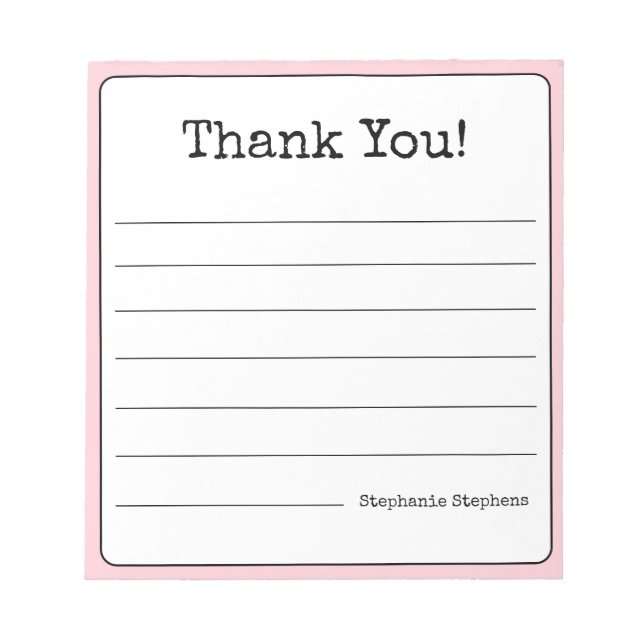Blush Pink Retro Thank You Your Name Lined  Notepad (Front)