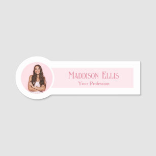 Blush Pink Retro Typography Feminine Photo  Name Tag