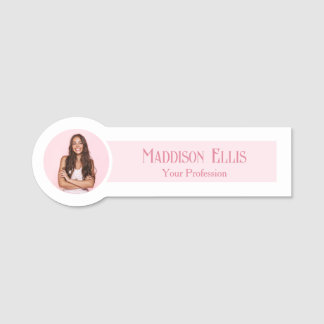 Blush Pink Retro Typography Feminine Photo Name Tag