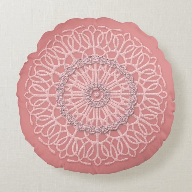 Blush Pink Reversible Doily Reversible Country Round Pillow (Front)