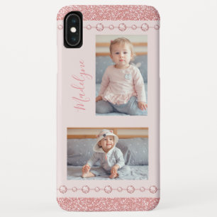 Blush Pink Rhinestone Glitter Name Photo iPhone XS Max Case