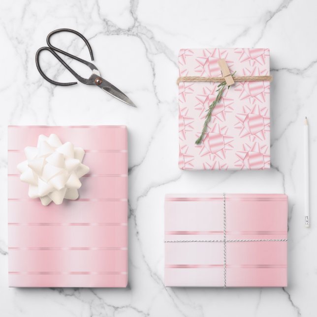 Blush Pink Ribbon Bow Bridal Shower Wrapping Paper Sheets (Front)