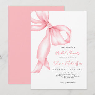 Blush Pink Ribbon Bow Coquette Bridal Shower Invitation