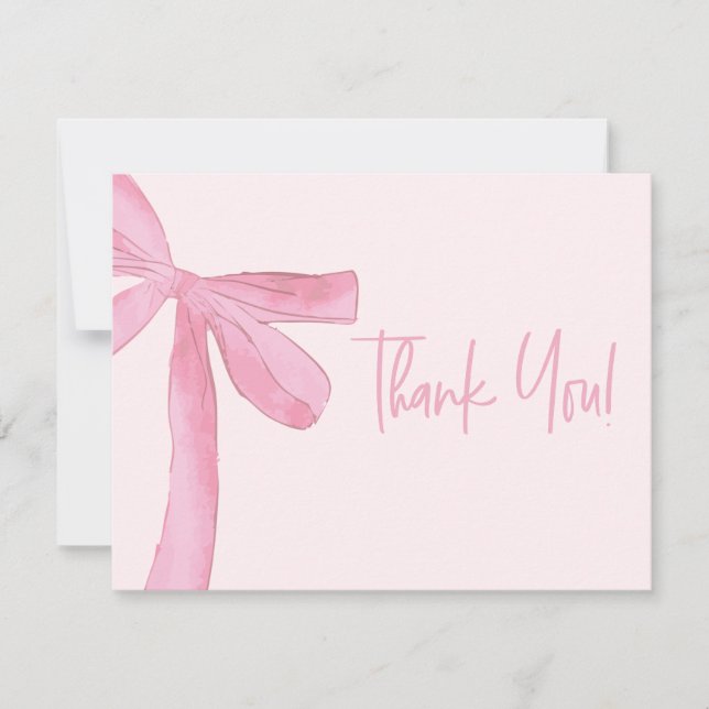 Blush Pink ribbon bow Custom business logo Thank You Card (Front)