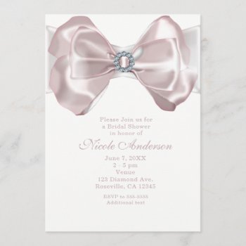 Blush Pink Ribbon Bow & Diamonds Chic Invitations by printabledigidesigns at Zazzle