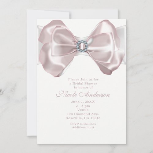 Blush Pink Ribbon Bow  Diamonds Chic Invitations