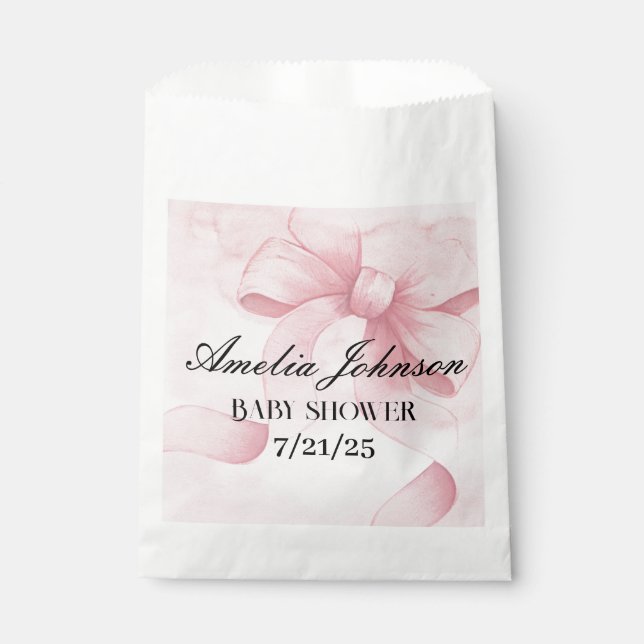 Blush Pink Ribbon Coquette Girl Baby Shower Favor Bag (Front)