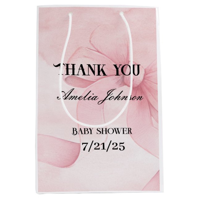 Blush Pink Ribbon Coquette Girl baby Shower Medium Gift Bag (Front)