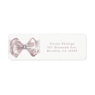 Blush Pink Ribbon & Diamonds Elegant Invitation Label
