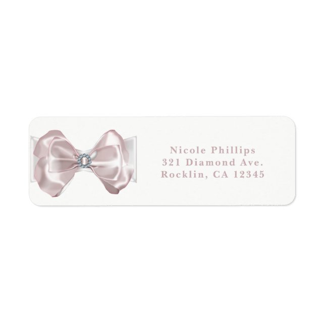 Blush Pink Ribbon & Diamonds Elegant Invitation Label (Front)