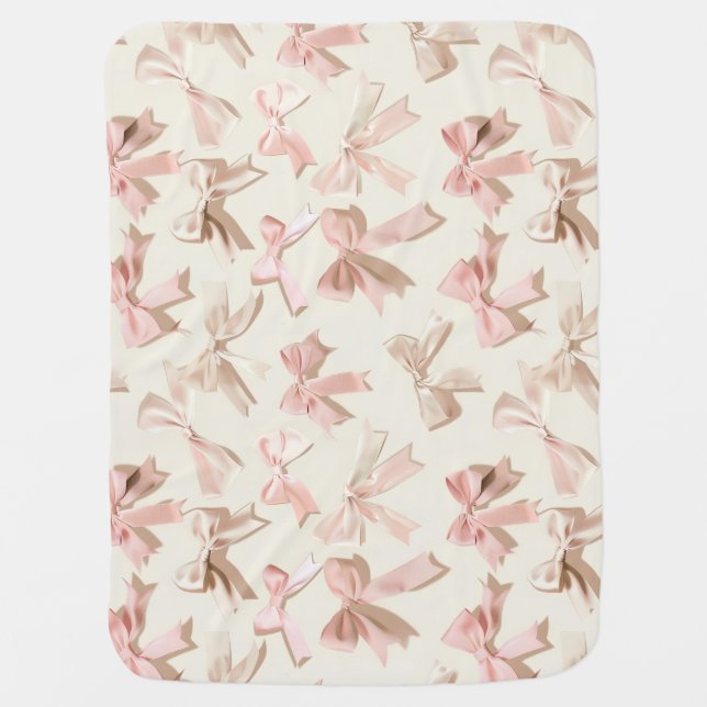 Blush Pink Ribbon Pattern Blanket | Soft Feminine  (Front)