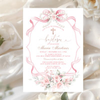 Blush Pink Ribbon Pearl Floral Christening Baptism