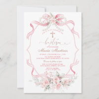 Blush Pink Ribbon Pearl Floral Christening Baptism