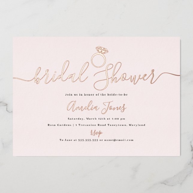 Blush Pink Ring Rose Gold Bridal Shower Foil Invitation (Front)
