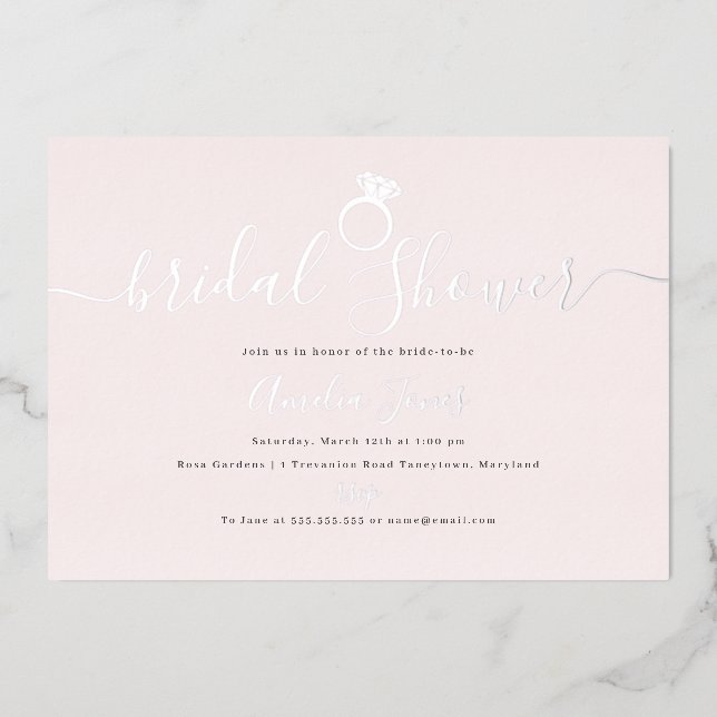 Blush Pink Ring Silver Bridal Shower Foil Invitation (Front)