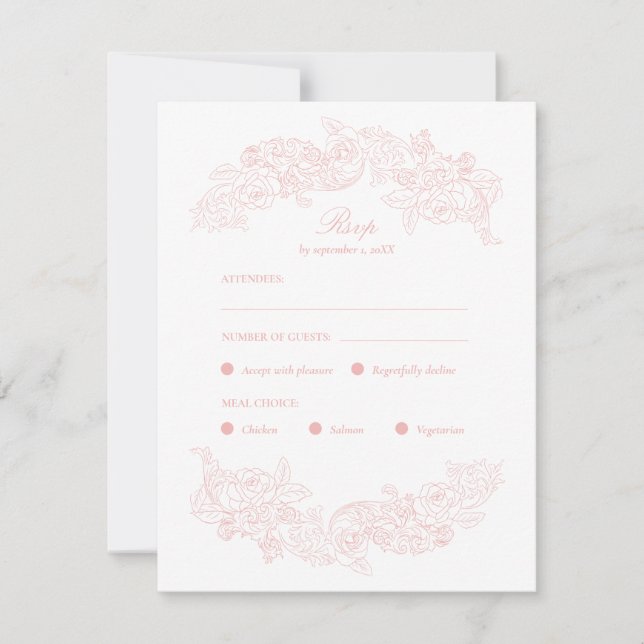 Blush Pink Rococo Meal Choice RSVP Card (Front)