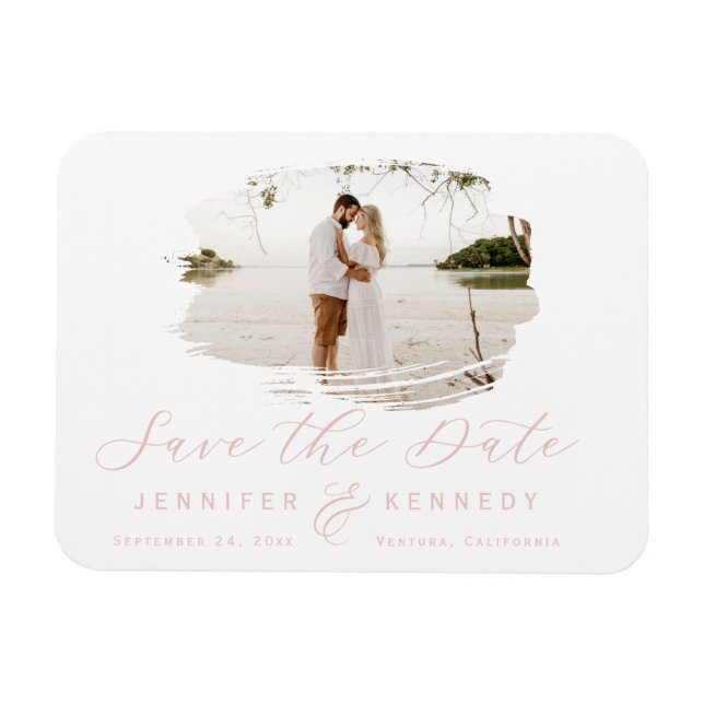 Blush Pink Romantic Brushed Frame Save The Date  Magnet (Horizontal)