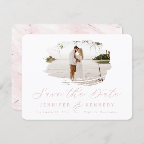 Blush Pink Romantic Brushed Frame with Photo Save The Date